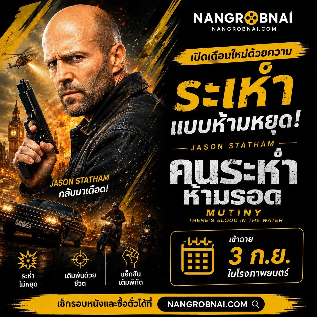 โปสเตอร์แนะนำภาพยนตร์ Mutiny คนระห่ำห้ามรอด นำแสดงโดยเจสัน สเตแธม